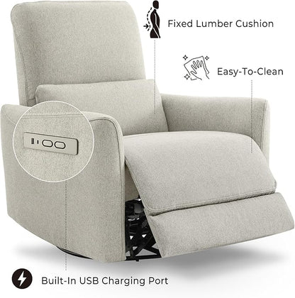CHITA Power Recliner Chair Swivel Glider, FSC Certified Fabric Living Room Nursery Reclining Sofa Chair with Lumbar Support, Dove Grey