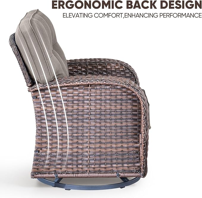 4-Piece Rotating Balcony Chair Set with 31-inch T-Shaped Wide backrest - Rattan Outdoor Rotating Balcony Chairs, Wide backrest Comfortable Outdoor Sliding Chair - Brown | Grey