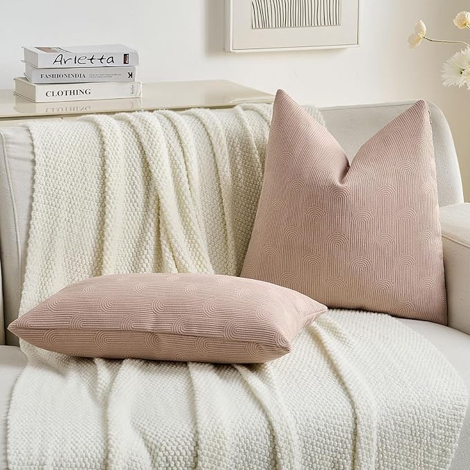 FUTEI Pink Chenille Decorative Throw Pillow Covers 18x18 Inch Set of 2,Soft Cozy Striped Geometric Patterns Cushion Case,Modern Home Decor for Couch Bed Living Room