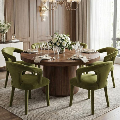 Olive-Green Velvet Dining Chairs Set of 4, Modern Upholstered Solid Wood Kitchen Chairs for Dining Room/Living Room/Restaurant