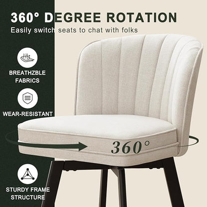 Swivel Counter Height Bar Stools Set of 4, 30'' Modern Barstools with Backs and Metal Legs, Upholstered Bar Chairs, Beige, Fabric Stools for Kitchen Island Chairs