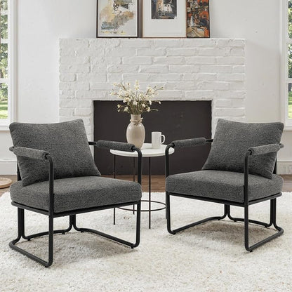 Accent Chairs Set of 2 for Living Room, Mid Century Modern Upholstered Reading Armchairs for Bedroom, Office, with Comfy Chenille Cushion & Metal Frame, Dark Grey