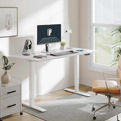 FLEXISPOT E6 MAX Dual Motor 60x24 Inch 3-Stage Heavy Duty Standing Desk, 330lbs Weight Capacity, Height Adjustable Desk w/Cable Management & Wheels (Seamless White Desktop + White Frame)