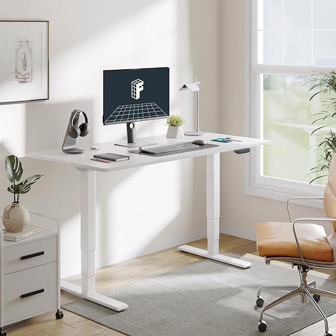 FLEXISPOT E6 MAX Dual Motor 55x28 Inch 3-Stage Heavy Duty Standing Desk, 330lbs Weight Capacity, Height Adjustable Desk w/Cable Management & Wheels (Seamless White Desktop + White Frame)