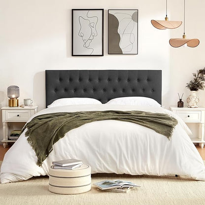 Tufted Upholstered Headboard California King Size, Solid Wood Head Board with Durable Metal Legs, Adjustable Height Bed headboard from 37” to 51” Fabric Headboard in Button Design, Black