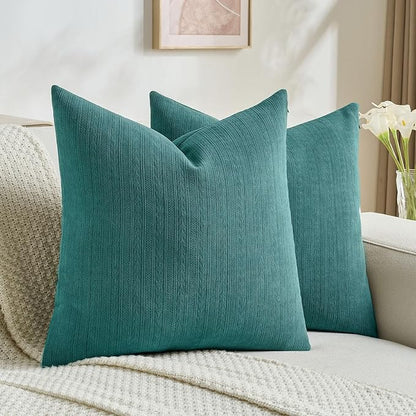 FUTEI Teal Decorative Throw Pillow Covers 18x18 Inch Set of 2,Soft Cozy Wheat Ear Striped Patterns Cushion Cases,Modern Home Decor for Couch Bed Living Room