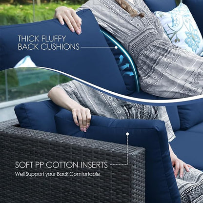 NICESOUL Outdoor Sofa Set of 8, Deep Seating Extra Large Patio Conversation Set, 29.3'' High Back Modern Luxury Wicker Modular Sectional for Backyard Lawn Deck Garden, 2 Color Cushions Navy & Gray