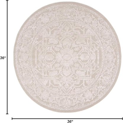 SAFAVIEH Area Rug 3' Round - Reflection Collection - Cream & Ivory, Non-Shedding & Easy Cleaning, Ideal for Living Room, Bedroom (RFT665D)