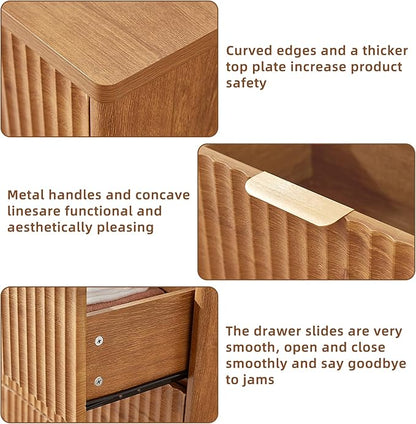 LEYAOYAO Fluted 5 Drawers Dresser for Bedroom, 41" Tall Modern Chest of Drawers with Metal Handle, Curved Profile Design,Brown Wood Drawer Organizer for Bedroom, Living Room, Hallway, Entryway