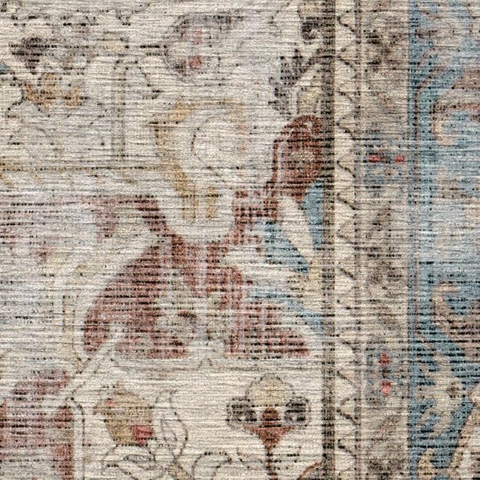 RUGGABLE Washable Vintage Area Rug – Kamran Coral 8x10, Stain-Resistant, Non-Slip – Large Machine Washable Rugs for Living Room, Bedroom, Hallway, Entryway & Office–with Cushioned Pad