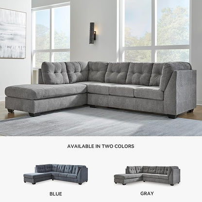 Signature Design by Ashley Marleton Contemporary Left-Arm Facing Tufted 2-Piece Sleeper Sectional with Chaise, Loose Seat Cushions and Bi-Fold Memory Foam Mattress, Full, Light Gray
