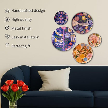 RITUALISTIC Kashmiri Wall Plates for Home Decoration | Wall Decor items for living room | Metal wall décor | Gift items for unisex | Wall art | Home Décor & Christmas Gift Items | Set of 5 plates