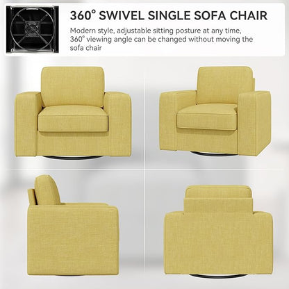 36'' Width 360 Rotation Swivel Accent Chair, Extra Wide Armrests Mid-Century Modern Armchair 1 pcs for Living Room, Bedroom, Office-Yellow