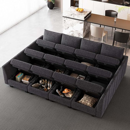 Belffin Oversized Modular Sectional Sofa Sleeper Sectional Couch with Storage Chenille Sofa Bed for Living Room, 12 Seats, Dark Grey