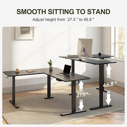 BANTI L-Shaped Standing Desk - 63 x 55 Inch Adjustable Corner Standing Desk with Charging Station - L Shape Sit Stand Table with Memory Controller, Splice Board for Home Office