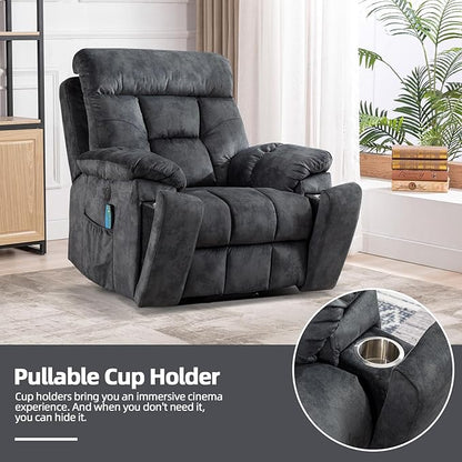 CANMOV Large Power Lift Recliner Chair with Massage and Heat for Elderly Big and Tall People, Overstuffed Wide Recliners with 2 Cup Holders, Side Pocket and USB Port, Grey