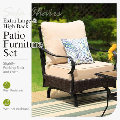 Sophia & William Patio Furniture Set, Outdoor Metal Conversation Set 7 Seats with 3-Seater Sofa, 2 Motion Chairs, 1 Loveseat, 1 Coffee Table for Seating, Lawn Porch Backyard,Beige