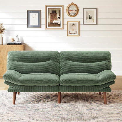 Marsail 75" Futon Sofa Bed, Futon Couch with Adjustable Backrest & Armrests, Convertible Sleeper Sofa Bed for Apartment, Living Room, Office, Corduroy Loveseat, Green