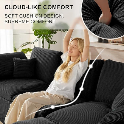 143" Cloud Sectional Couch, Boneless couches for Living Room, 7 Seater Large Modular Sectional Sofa with Deep Seat, Comfy Soft Cushions, No Assembly, Black