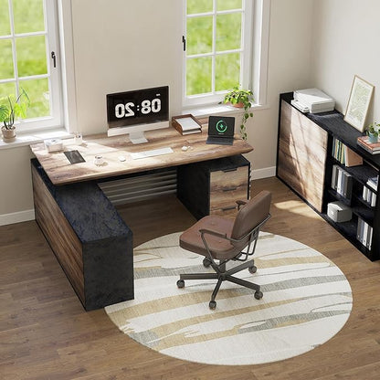86.61" L Shaped Standing Executive Desk and 63" lateral File Cabinet, Large Adjustable Heigh Office Computer Desk with 3 Drawers,2.3" Desktop,Business Workstation,Black and Warm Oak