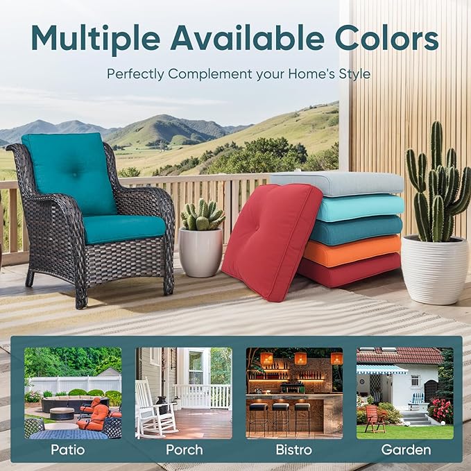 7-Piece Outdoor Patio Cushion Set - Fade & Water Resistant with Removable Olefin Cover, 22x24x4 Inch Memory Foam Cushions for Wicker Sectional Sof - Peacock Green/Buckle