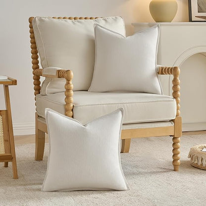 FUTEI Cream White Chenille Throw Pillow Covers 16x16 Inch Set of 2,Edges Double-Stitched Cushion Cases,Modern Home Decor for Couch Living Room
