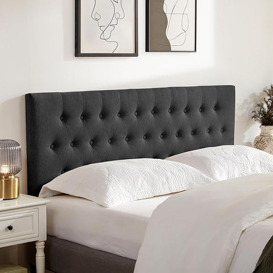 Tufted Upholstered Headboard California King Size, Solid Wood Head Board with Durable Metal Legs, Adjustable Height Bed headboard from 37” to 51” Fabric Headboard in Button Design, Black