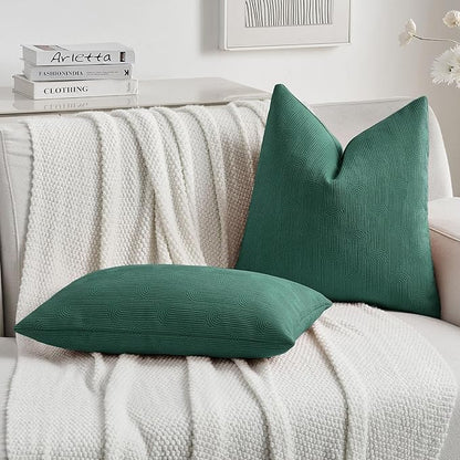 FUTEI Teal Chenille Decorative Throw Pillow Covers 24x24 Inch Set of 2,Soft Cozy Striped Geometric Patterns European Cushion Cases,Modern Home Decor for Couch Bed Living Room