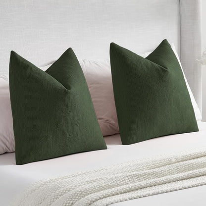 FUTEI Christmas Dark Green Chenille Decorative Throw Pillow Covers 16x16 Inch Set of 2,Soft Cozy Striped Geometric Patterns Cushion Cases,Modern Home Decor for Couch Bed Living Room