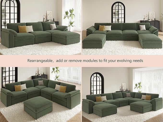 EASE MOOSE Oversized L Shape Sectional Modular Sectional Sofa,Green Extra Large Comfty Cloud Couch，Deep Seat Wide Modular Sofa for Living Room ，Removable Cover