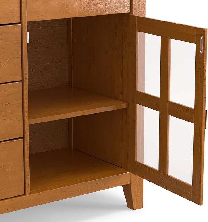 SIMPLIHOME Artisan Buffet - 54 inch Wide Solid Wood 3-Door Sideboard Buffet in Honey Brown, Transitional Storage Cabinet for Dining Room or Kitchen with Adjustable Shelves and Bronze Hardware