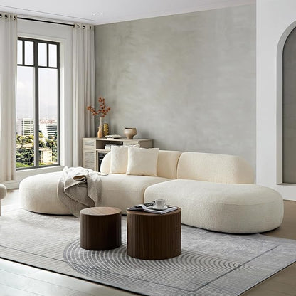 135.4" Oversized Curved Sofa, Modern Minimalist Comfy Sectional Couch, Upholsted Boucle Luxury Sofas Chaise, 6 Seater Modular Couches for Living Room Home Office Apartment(Left Facing,Beige)