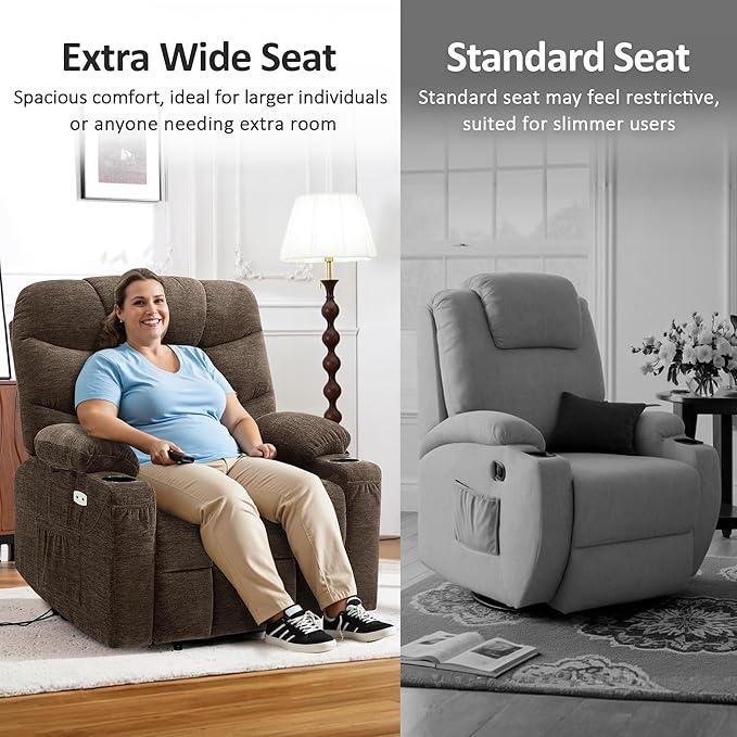 MCombo Oversized Power Lift Recliner Chair with Extended Footrest for Elderly People, Fabric R7289 (Brown, Medium-Oversize)