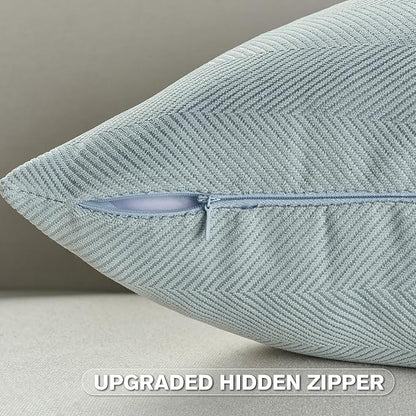 FUTEI Light Blue Chenille Throw Pillow Covers 26x26 Inch Set of 2,Soft Wide Chevron Textured Euro Pillow Shams,Farmhouse Home Decor for Couch Bed Living Room