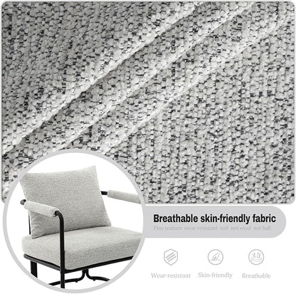 Accent Chairs Set of 2 for Living Room, Mid Century Modern Upholstered Reading Armchairs for Bedroom, Office, with Comfy Chenille Cushion & Metal Frame, Light Grey