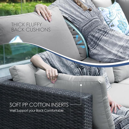NICESOUL 8 Person Outdoor Patio Furniture Set, Extra Large Wicker Sectional Sofa with Ottoman, All-Weather Wide and Deep Seating Conversations for Outside Garden, 29.3'' High Back Comfy Couches,Grey