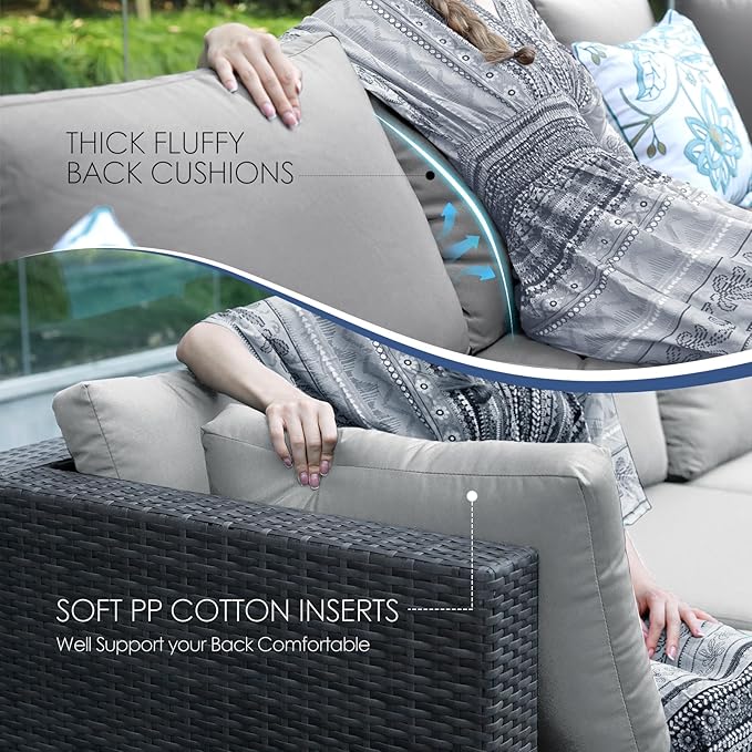NICESOUL 10 Piece Outdoor Furniture Sofa Set, Extra Large Size Patio Modular Sectional with Side Tables, 29.3'' High Back Comfy Rattan Conversations, High-End Luxurious Grey Wicker Couches Heavy Duty