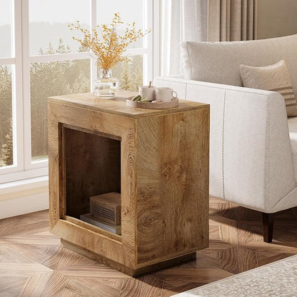 Tribesigns Rustic Brown End Table, 24" Side Table with Storage Shelf, Farmhouse Style Nightstand Bedside Table for Small Spaces, Bedroom, Living Room, Entryway, Easy Assembly (2, Natural)
