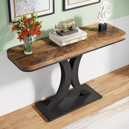 Tribesigns Industrial Console Table, 40 inch Narrow Entryway Foyer Table with Geometric Base, Rustic Hallway Accent Table for Living Room, Entrance