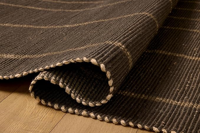 Loloi Leanne Ford Weatherstaff Collection WTS-01 Espresso/Natural 3'-6" x 5'-6" Accent Rug Jute, Striped, Neutral, Entryway, Mudroom, Bathroom, and Kitchen