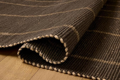 Loloi Leanne Ford Weatherstaff Collection WTS-01 Espresso/Natural 3'-6" x 5'-6" Accent Rug Jute, Striped, Neutral, Entryway, Mudroom, Bathroom, and Kitchen