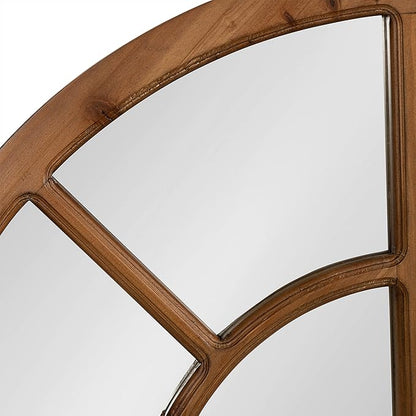 Kate and Laurel Boldmere Modern Farmhouse Wide Windowpane Arched Mirror; 30 x 29; Rustic Brown; Decorative Vintage Inspired Window Mirror for Farmhouse Wall Decor
