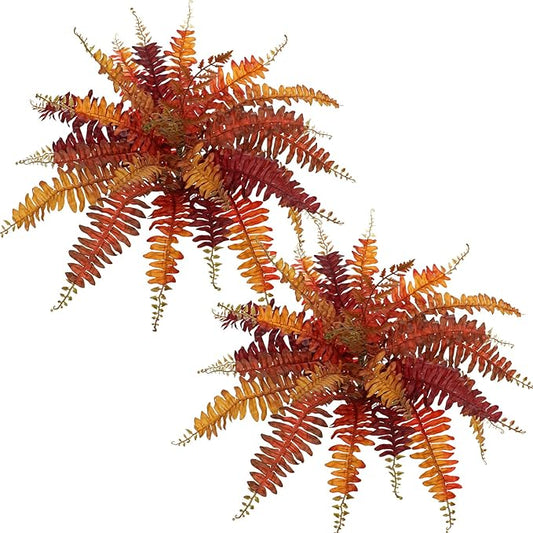 Fall Ferns Artificial Plants 2 Pack Faux Ferns for Outdoor Planter Fake Fall Leaves Stems Artificial Fern Bouquet 2Pack Autumn Shrubs for Table Centerpiece Porch Vase Home Garden Thanksgiving Decor