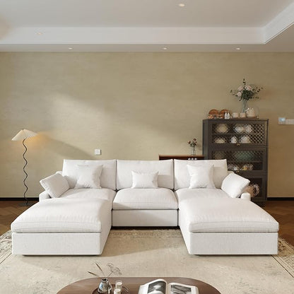 JACH U Shaped Sectional Couches, Cloud Sectional Couch with Deep Seat, 119" Down Filled Modular Sofa with Chaise, Covers Removeable & Washable, Sofas Furniture for Living Room, White