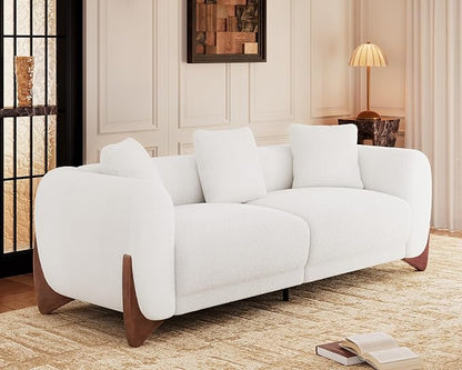 Morden Fort 2 Piece Cloud Couch Set, Modern Sherpa Boucle Sofa Set with Wood Legs, Skin-Friendly Minimalist Upholstered Comfy Couch Sofa for Living Room, White 3-Seater & Geen Tilt Back Chair Mix