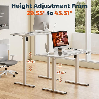One-Piece Standing Desk 47 x 24 Inches, Small Adjustable Height Desk, Electric Sit Stand Desks Home Office Computer Workstation, White