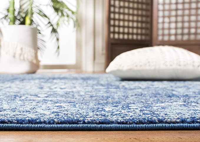 SAFAVIEH Area Rug 9x12 - Evoke Collection - Large - Navy & Ivory, Distressed Design, Non-Shedding & Easy to Clean, Ideal for Living Room, Bedroom, Dining Space (EVK256A)