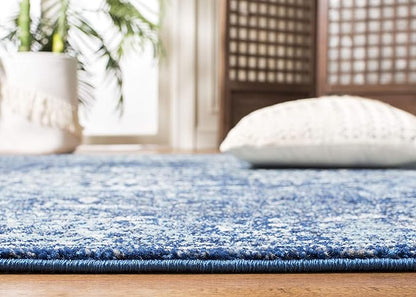 SAFAVIEH Evoke Collection Area Rug - 3' Square, Navy & Ivory, Distressed Design, Non-Shedding & Easy to Clean, Ideal for Foyer, Bedroom, Accent Space (EVK256A)