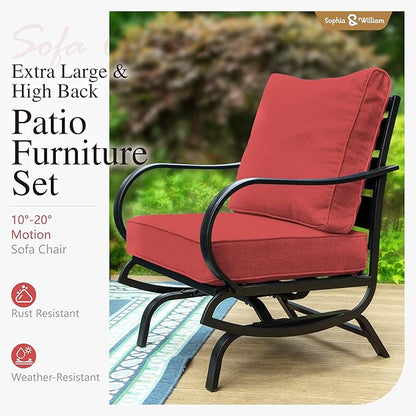 Sophia & William Patio Furniture Sets 5 Seats Outdoor Metal Conversation Sets 5 Pcs with 2 x Cushioned Swivel Sofa Chairs,1 x 3-Seat Sofa,2 x Ottomans for Coffee Lawn Backyard Poolside Red