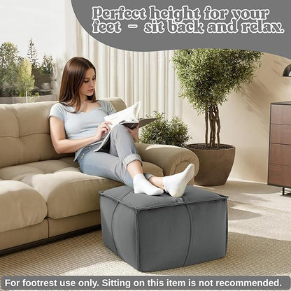 MeMoreCool Stuffed Round Pouf Ottoman Foot Rest, Floor Pouf Foot Stool with Soft Foam Chunk Filling, Small Round Ottoman Footstool Circle Footrest for Living Room